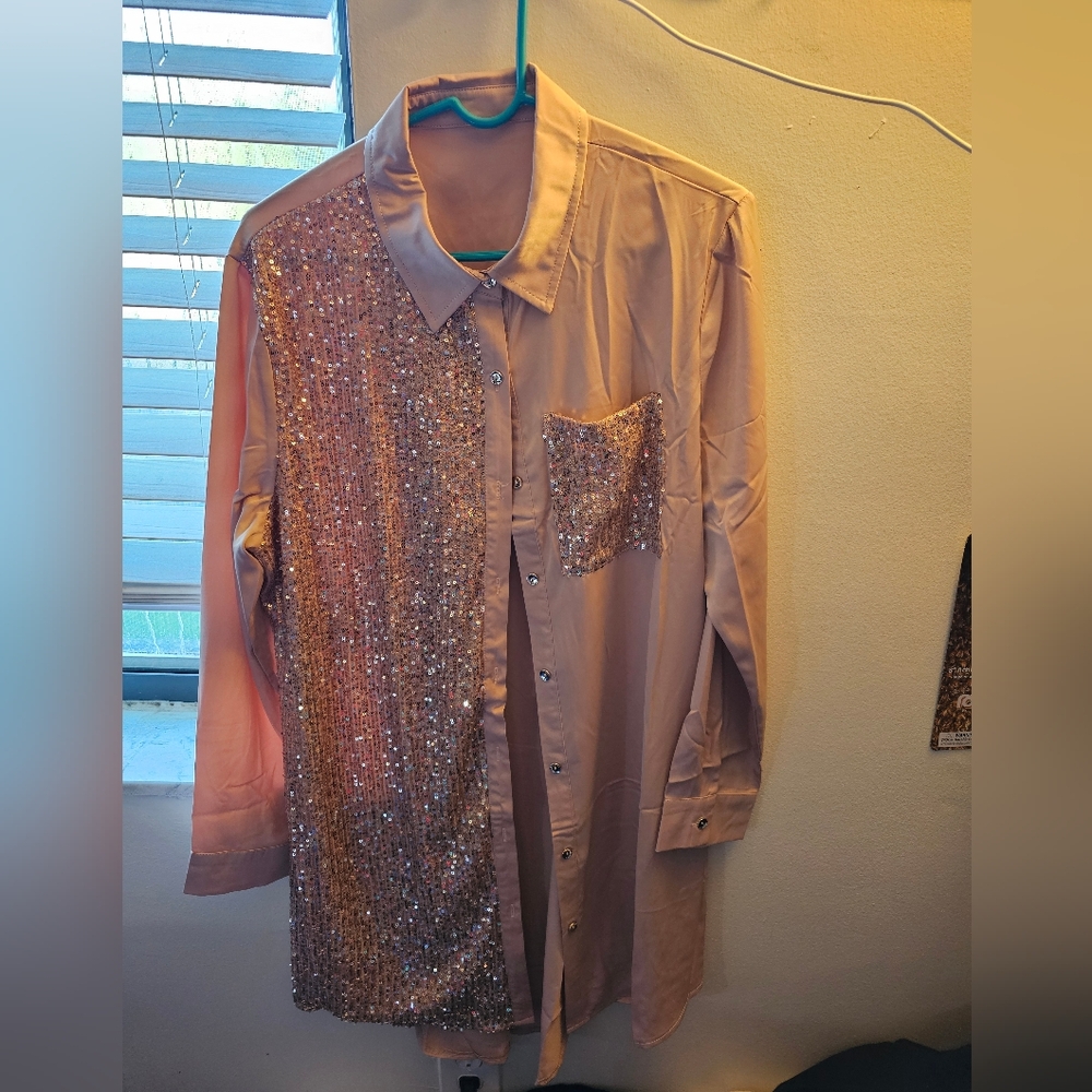 XL sequin women's button blouse